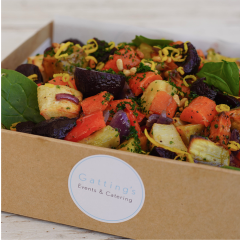 Salad of Roasted Kumara, Pumpkin and Beetroot Tossed in Orange and Balsamic Dressing